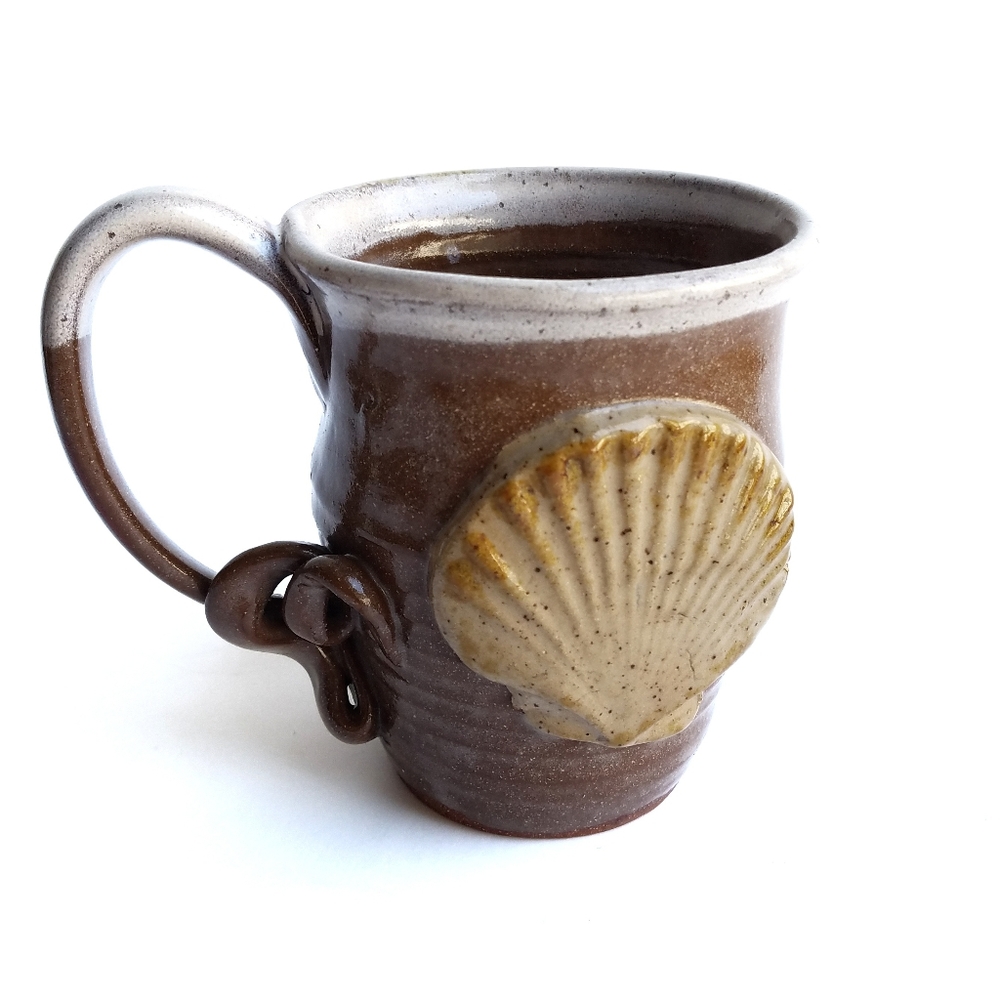 Drip Glaze Stoneware Coffee Mug Cup Handmade Artisan Seashell Coastal Beach